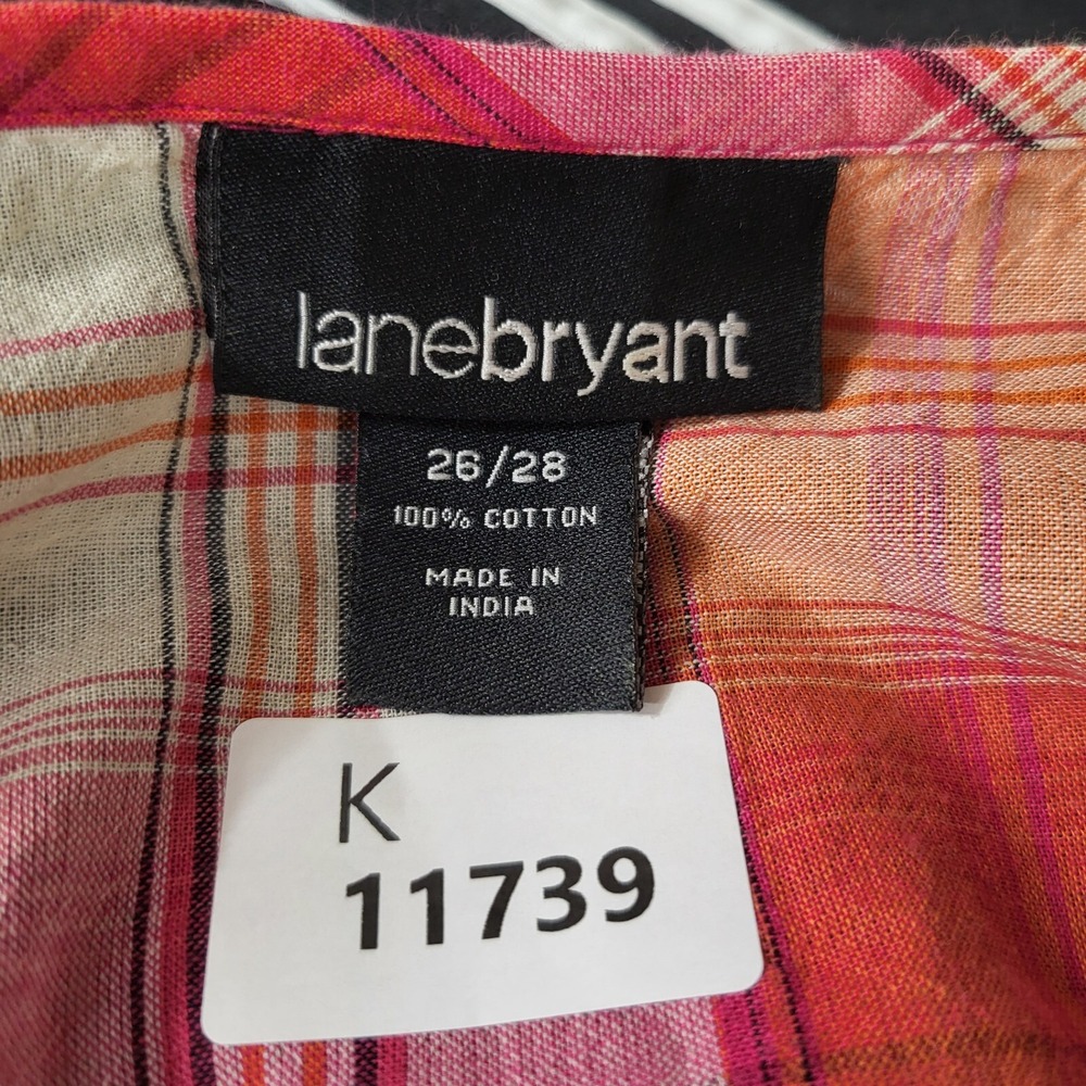 Lane Bryant Women‎ Top 26/28 Red Plaid Blouse Babydoll Smocked Long Sleeve - Picture 2 of 8